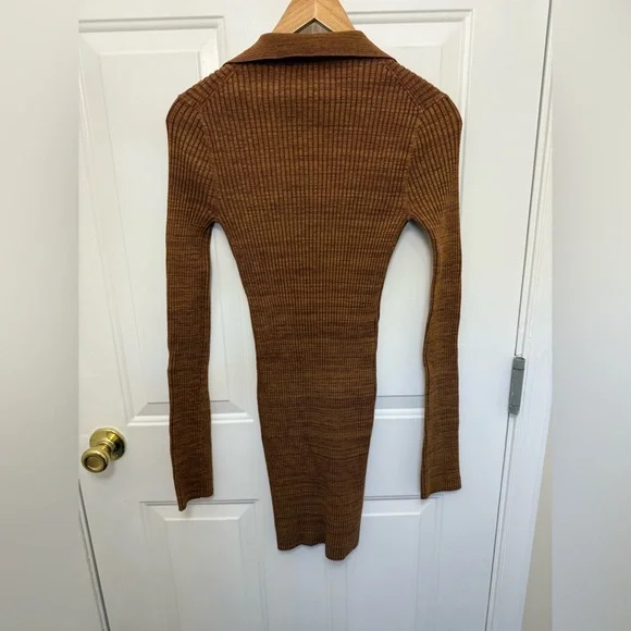 Helmut Lang Womens Dress Small Pecan Marl Stretch Knit Rib Mini Bodycon Designer - Picture 9 of 11